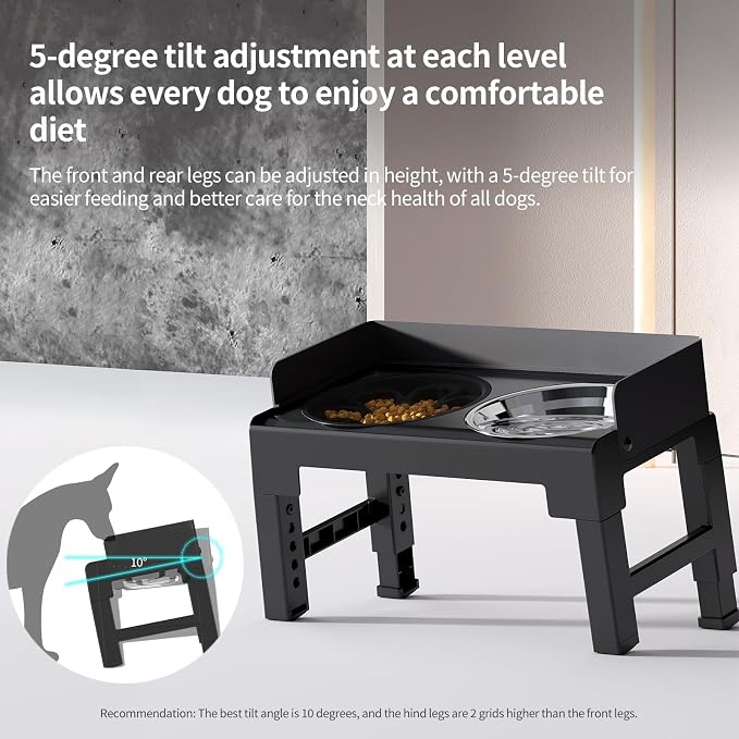 PAKEWAY Elevated Dog Bowls for Medium and Large Dogs, Spill-Proof Tiltable Dog Feeder with Slow Feeder Bowl and Stainless Steel Water Bowl, 6-Height Adjustable Raised Dog Bowl Stand - Image 2