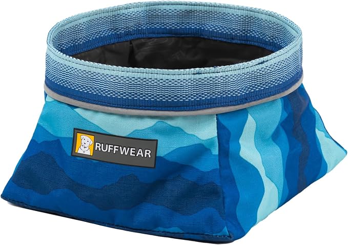 Ruffwear, Quencher Collapsible Dog Bowl, Coastal Mountains, Medium | Packable Food & Water Bowl with Waterproof Lining, Water-Resistant Shell, & Reflective Trim, Lightweight, 4.2 Cups (1 L) by RuffwearInc