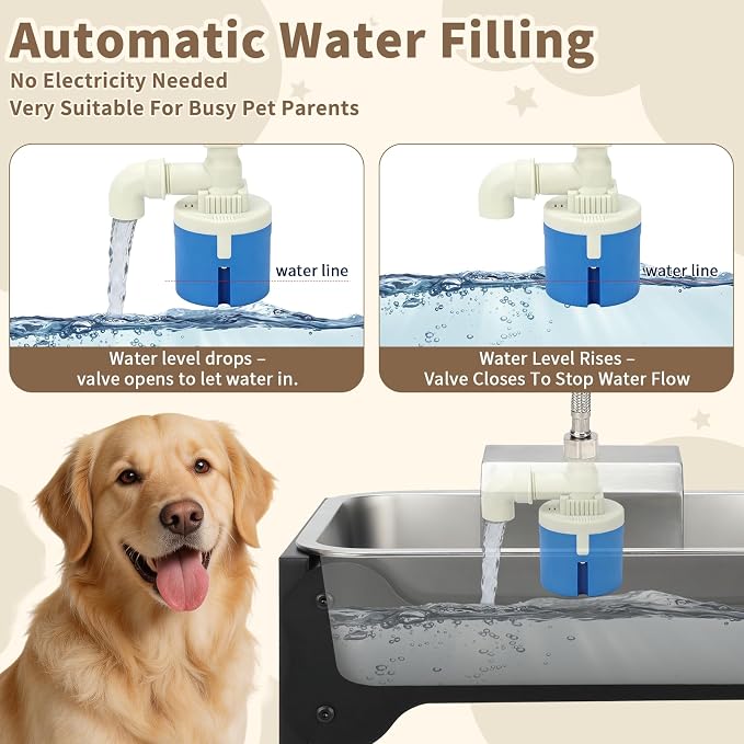 YUEPET Dog Water Bowl Dispenser, Automatic 3 Gallon Elevated Dog Bowl | Auto-Fill Float Valve, 4 Adjustable Heights, 3 Gallon Capacity, Stainless Steel Bowl, Outdoor Use, Dogs, Sheep and Goats - Image 3