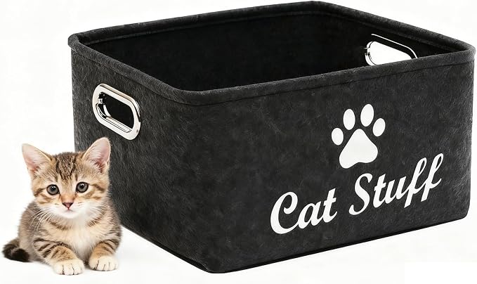 Cat Toy Bin Box Basket Storage container，Pet Toy Basket Bin Box For Cat Toys，Cat Toy Baskets With Metal Handles by Sappet
