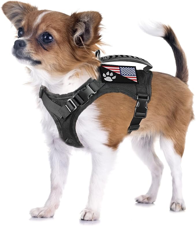 Tactical Dog Harness Tactical Puppy Vest with Rubber Handle K9 Military Adjustable Pet Vest Harness for Outdoor Training XS Dog Harness (Black Harness) by FXGOING