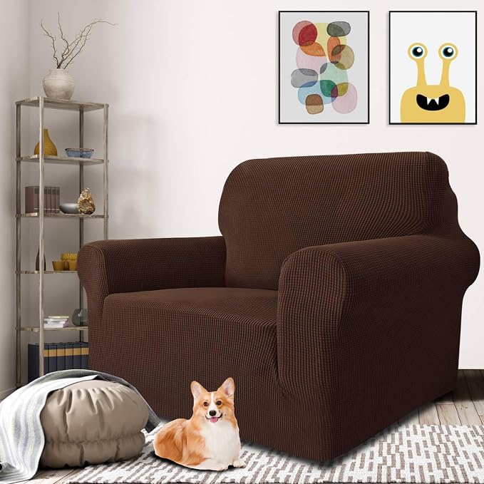 MAXIJIN Stretch Chair Cover Chair Slipcovers with Arms, 1-Piece Couch Sofa Chair Covers for Living Room, Non Slip Armchair Cover (31"-46") Furniture Protector Dogs Pet Friendly (Chair, Coffee) - Image 8