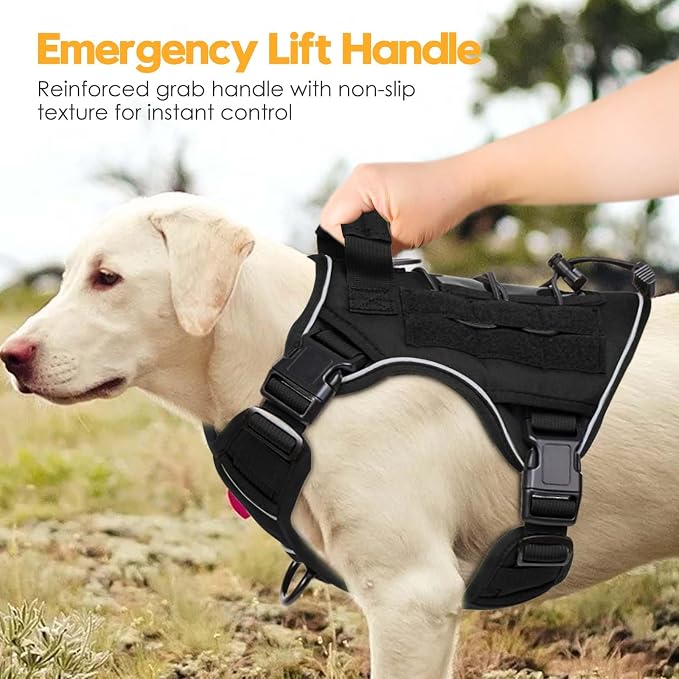 Heavy-Duty Tactical Dog Harness for Large Dogs, No Pull Adjustable Reflective Pet Vest with Molle System, K9 Military-Grade Control for Service Training, Outdoor & 10+ Breeds, Black, Medium - Image 8