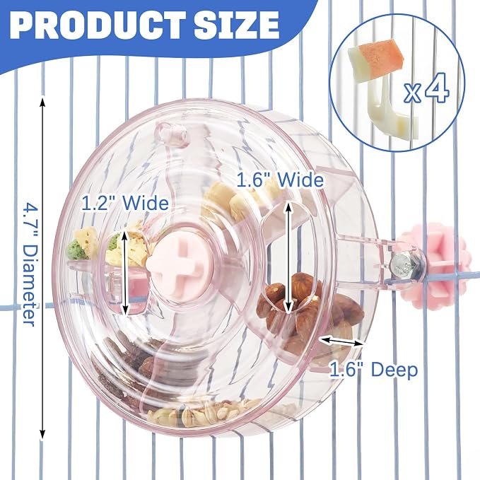 BNOSDM Bird Foraging Toy Creative Feeder Systems with Seed Food Rotating Wheel for Enrichment & Training Parrot Puzzle Toys Ideal for Small and Medium Cockatiel Parakeet Conure(Pink) - Image 3