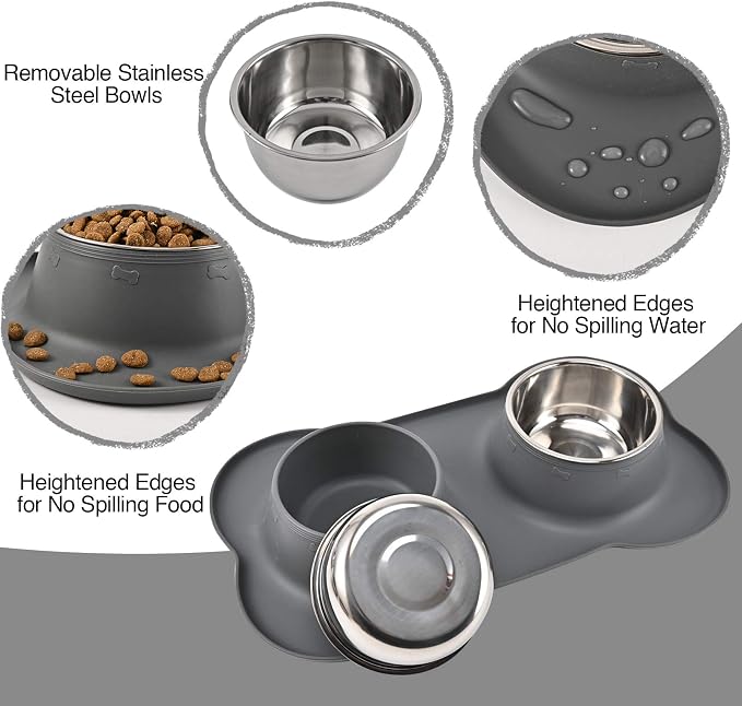 Dog Bowls 2 Stainless Steel Bowl for Pet Water and Food Feeder with Non Spill Skid Resistant Silicone Mat for Pets Puppy Small Medium Cats Dogs - Image 3