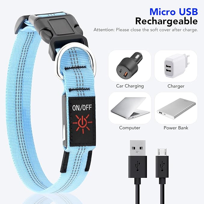 Weesiber Light Up Dog Collars - Rechargeable LED Collar - Reflective Adjustable Dog Lights for Night Walking (Blue, Small) - Image 5