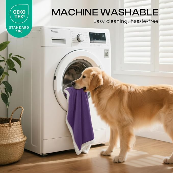 Luciphia Waterproof Bed Blanket Washable,Soft Sherpa Fleece Puppy Reversible Throw Blankets for Medium Large Dog Cat,Furniture Cover Protector Couch from Liquid Pee and Pet Fur,Purple White,85" x 57" - Image 5