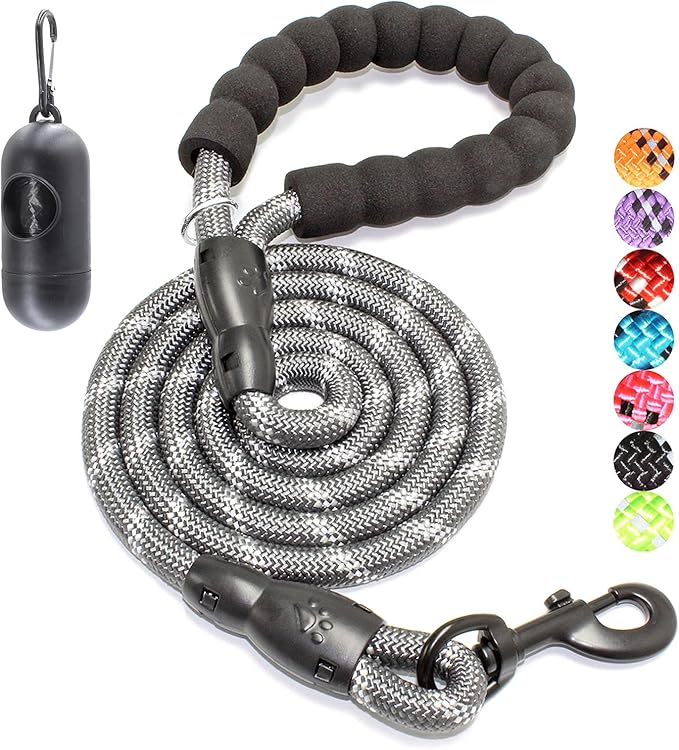 2/4/5/6 FT Dog Leash with Comfortable Padded Handle and Highly Reflective Threads for Small Medium and Large Dogs (6FT-1/2'', Grey) by BAAPET