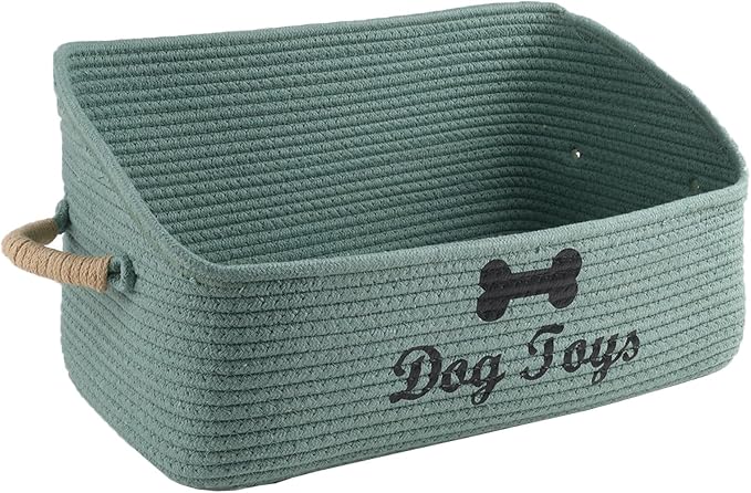 Dog Toy Basket-100% Cotton Rope Dog Toy Bin for Living Room Area-Trapezoid Pet Toys Box with Sturdy Handle-Puppy Bed-Dog Stuff Organizer for Pet Toys,Collar,Leash,Blanket-Chew Proof -Green by Brabtod