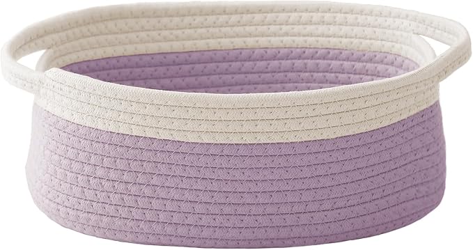 JMvicyroam Small Woven Basket, Empty Gift Basket, White&Purple/1 Pack | Small Gift Basket, Cotton Rope, 12 x 8 x 54 in, Handles, Includes Ribbon and Bag, Birthday Gift Basket by JMvicyroam