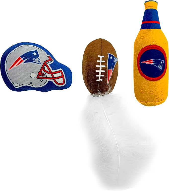 BEST PLUSH CAT TOY: NFL NEW ENGLAND PATRIOTS Complete Set of 3 piece Cat Toys filled with Fresh Catnip. Includes: 1 Helmet Cat Toy, 1 Football Cat Toy with Feathers & 1 Beer Bottle all with Team LOGOS - Image 6