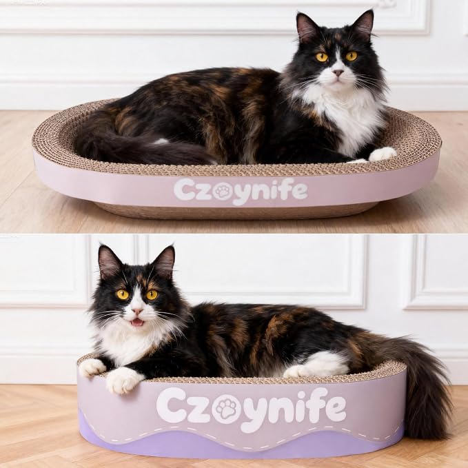 3PCS Cat Scratcher Cardboard, Oval Cat Scratch Pad Bowl Nest for Indoor Cats, Round Cat Scratching Board Corrugated Lounge Cat Bed, Furniture Protector for Couch (Purple, 17 * 11.5 in) - Image 5