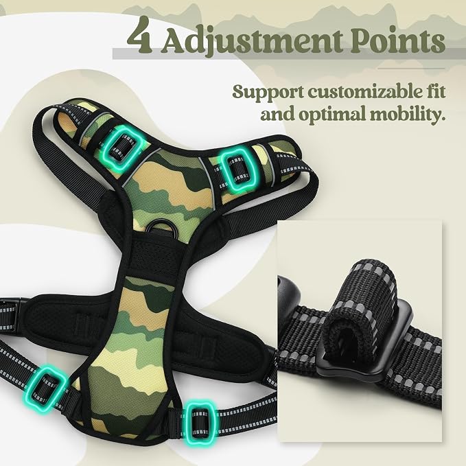 rabbitgoo Dog Harness, No Pull Medium Sized with 2 Leash Clips, Pet Vest | No Choke with Handle, Adjustable Soft Padded, Reflective, Easy Control for Walking, Green Mountain, Medium - Image 4