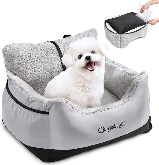 BurgeonNest Dog Car Seat for Small Dogs & Cats Under 25 lbs, Black Grey by Lifelongfriendsbelovedfamily