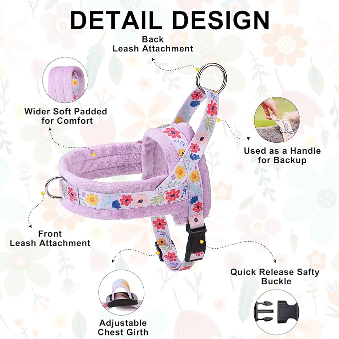 BEAUTYZOO Small Dog Harness and Leash Set, No Pull Step in Puppy Vest | Adjustable Quick Fit No Choke Escape Proof, Breathable with Handle, Lightweight, Easy Control for Walking, Floral S - Image 5