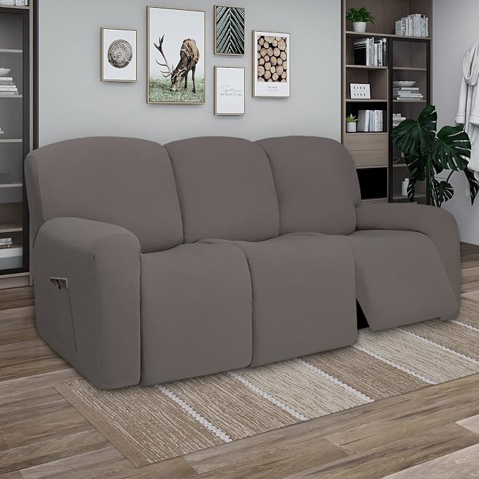 PureFit Super Stretch 3 Seats Recliner Sofa Couch Cover with Pocket | Non Slip Soft Sofa Slipcover, Washable Spandex Reclining Furniture Protector for Kids, Pets (Recliner Sofa, Taupe) - Image 2