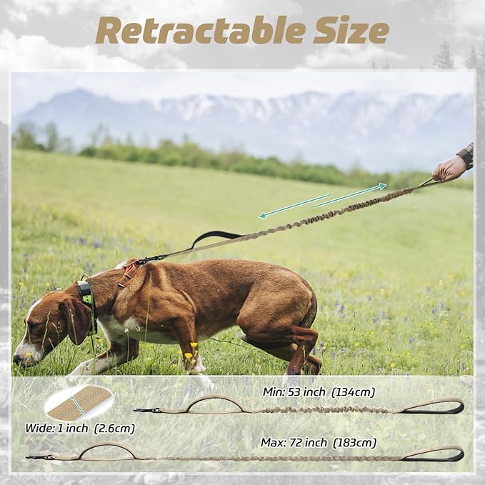 rabbitgoo Tactical Dog Leash, Heavy Duty Training Bungee Lead | Military Leash with 2 Padded Control Handles for Medium Large Dogs, No Pull for Shock Absorption, Reflective, Brown, 6FT - Image 6