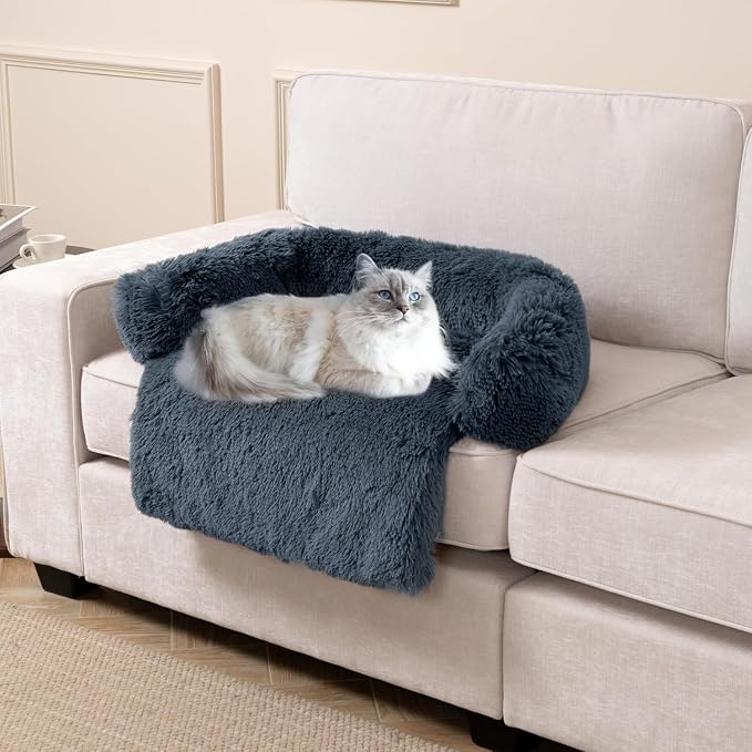 Calming Dogs/Cats Bed Mats, Dog Pad Washable Removable Couch Cover, Plush Long Fur Mat for Pets, Waterproof Lining, Perfect for Small, Medium and Large Dogs and Cats (Navy Blue, 34"x30") by Tinaco