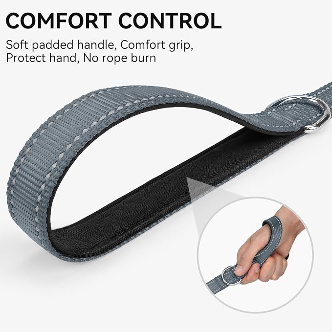 Joytale Reflective Dog Leash for Small Dogs, 6 FT x 3/4", Gray | Heavy Duty Nylon Webbing, Padded Handle for Comfort, Visible at Night, for Walking & Training - Image 3