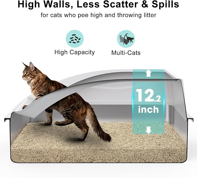 AIPERRO Stainless Steel Litter Box Extra Large for Big Cats and Multi-Cats | Jumbo Extra Large High Sided Metal Cat Box with Lid | Anti-Urine Leakage,Non-Stick & Easy to Clean | Include Litter Cat Scoop - Image 5