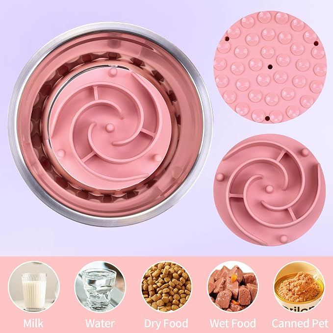 Slow Feeder Dog Bowls Insert, Bestalk Soft Silicone Slow Eating Feeder Insert with Suction Cups for Small, Medium and Large Dogs, Fit into Basic and Elevated Dog Bowls, Pink - Image 7