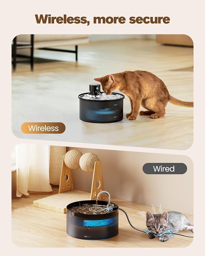Wireless Cat Water Fountain Cordless: 108oz Battery Operated Cat Fountain | 3.2L Automatic Pet Water Dispenser Rechargeable Drinking Fountains for Cats Indoor with Motion Sensor Multiple Cats and Dogs - Image 2