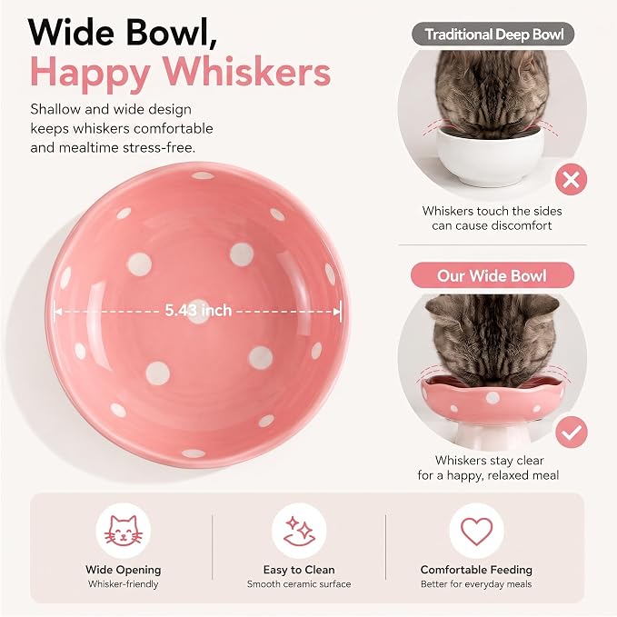 Pink Mushroom Cat Bowl, Elevated Ceramic Feeding Bowl | Elevated, Ceramic, Tilted Design, Whisker-Friendly, Dishwasher Safe, cute - Image 3