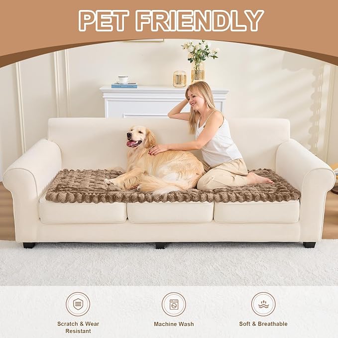 Waterproof Dog Couch Cover, Non Slip Pet Sofa Protector, Thick Fuzzy Couch Cover for Dogs, Machine Washable Furniture Protector, Scratch Resistant Pet Couch Mat(Leather color, 28" x 71"/70 x 180cm) - Image 8