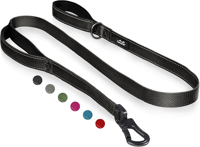 Twoear 6FT 1IN Heavy Duty Dog Leash for Large Dogs with 2 Padded Handles | Traffic Handle Extra Control, Auto Lock Hook, Strong Reflective Walking Leash for Night Safety, Medium and Large Breeds,Black by TwoEar