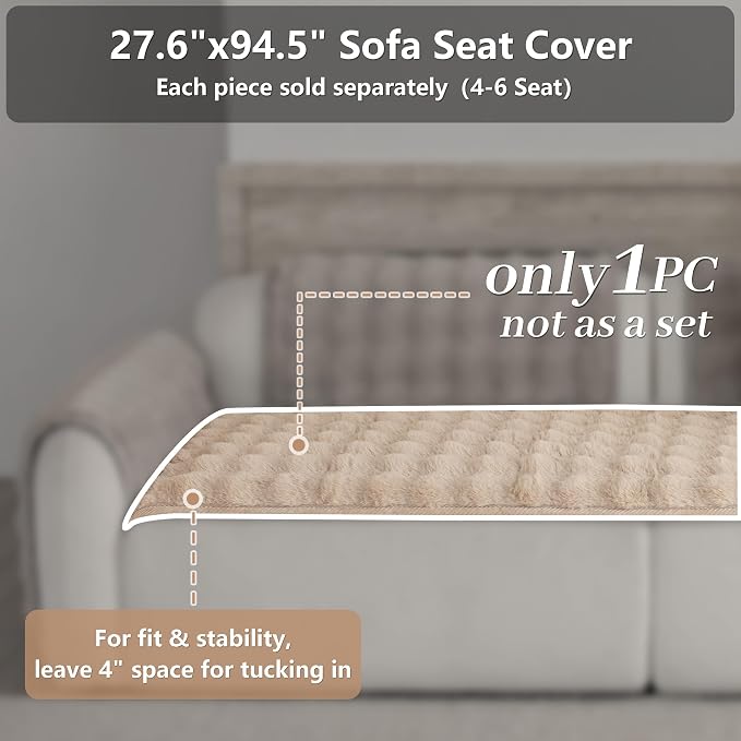 Faux Fur Couch Cover for Dogs, L Shaped Sofa Cover for Pets. | 27"x90",Khaki,L Shaped,Washable,Non-Slip,Furniture Protector,No Linting,Pet Friendly,Living Room. - Image 2