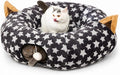 Large Cat Tunnel Bed Under Christmas Tree with Fluffy Toy Balls, Small Cushion and Flexible Design- 10 inch Diameter, 3 ft Length- Great for Cats, and Small Dogs, Gray Star Pattern by MAKEPETLUCKY-WelcometoCatTunnelClub