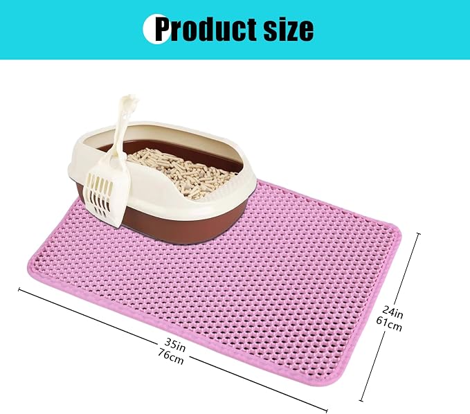 Cat Litter Mat 30"x24", Double Layer Waterproof Litterbox Mat, Pink | Non-slip backing, washable for easy cleanup, traps stray litter with waterproof honeycomb large grid that is urine-proof. - Image 4