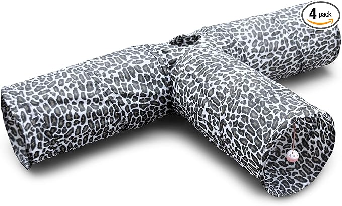 3 Way Cat Tunnel. Extra Large 12 Inch Diameter and Extra Long. A Big Collapsible Play Toy. Wide Pet Tunnel Tube for Rabbits, Kittens, Large Cats, and Dogs (Animal Print) by Feline+Ruff
