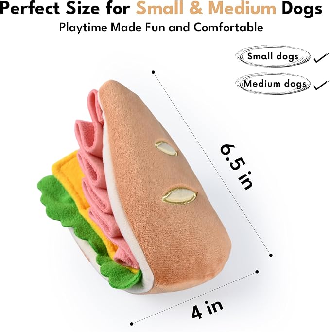 CHEWFFON Interactive Dog Toy, Multi-Layer Treat Hiding Nose Work Game | Half Sandwich Design, Crinkle Plush Snuffle Toy with Treat Pockets, Enrichment Puzzle Toy for Small & Medium Dogs - Image 4