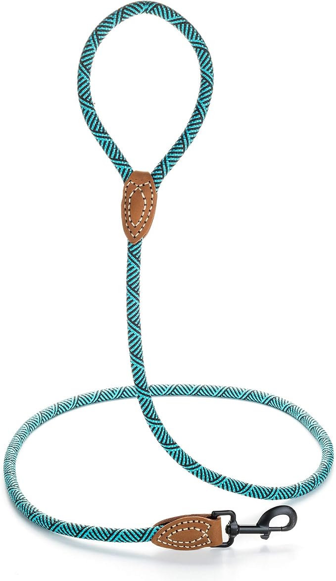 Mile High Life Dog Leash with Genuine Leather Connection, 4/5/6 FT | Rope Leash, Heavy Duty 360° Swivel Metal Clasp, for Small Medium & Large Dogs (Green, 72 Inch, 1/2") - Image 7