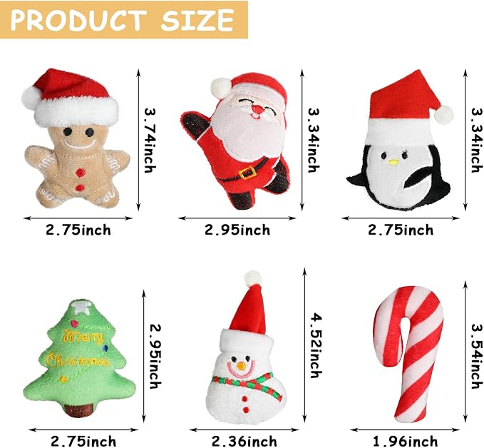 FOIMAS 6pcs Christmas Catnip Toys,Xmas Cat Toys Plush Santa Claus Snowman Tree Interactive Chew Bite Toys for Cat Kitten Indoor - Image 3