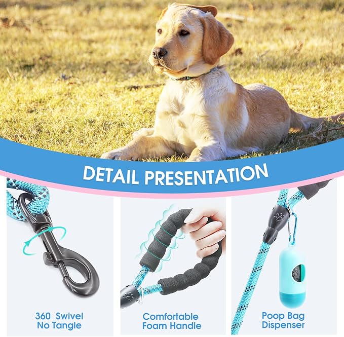 2/4/5/6 FT Dog Leash with Comfortable Padded Handle and Highly Reflective Threads for Small Medium and Large Dogs (4FT-1/2'', Blue) - Image 3