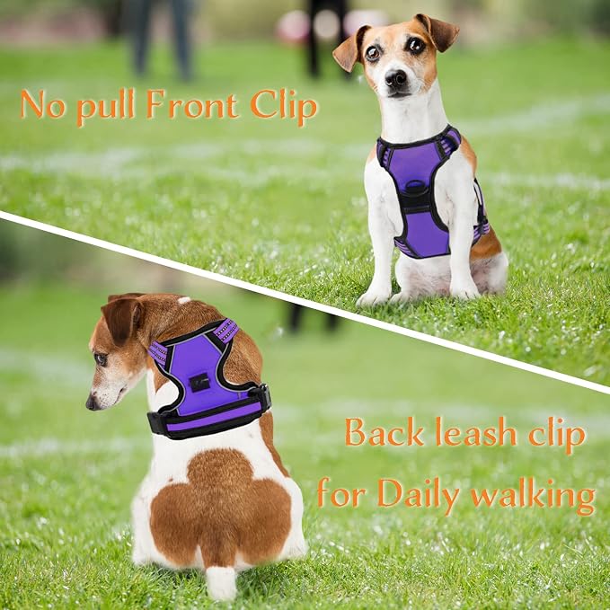 No Pull Dog Harness for Small Medium Large Dogs Adjustable Reflective Pet Vest with Front Clip Padded Harness for Dogs Easy Control Handle Best for Outdoor Training and Walking Purple XL - Image 3