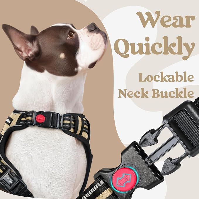 rabbitgoo Dog Harness for Large, Updated Easy On & Off with 3 Buckles | No Pull No Choke, Walking with 2 Clips and Handle, Adjustable Soft Reflective, Beige, X-large - Image 3