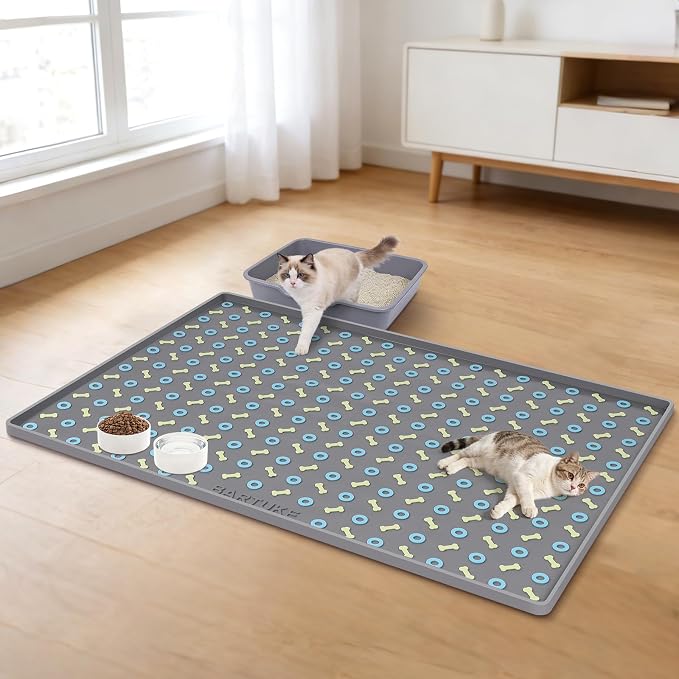 Silicone Cat Litter Mat 40" x 28" Cat Mat for Litter Box, Dark Grey | Extra Large Litter Box Mat, Waterproof Cat Litter Trapping Mat, Non-slip, Leakproof Kitty Litter Mat with Bone Pattern - Image 7