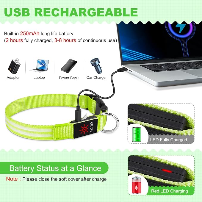 Illumifun Light Up Dog Collar, Rechargeable LED Dog Collar Glow in The Dark, High Visibility Collars Light for Pet Walking at Night (Green, Large) - Image 4