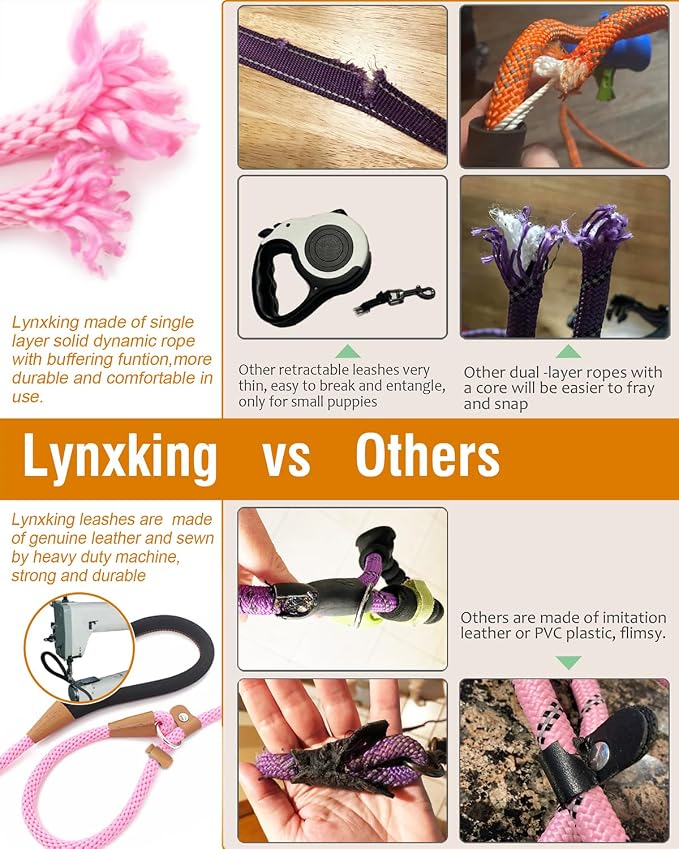 2 Pack Dog Leash Slip Lead Braided Rope Pet Training Loop Leashes 6ft 8ft | Lynxking Strong Heavy Duty 1/2" 3/8", Durable Padded Handle No Pull Basic Training Nylon Lead,Small Medium Large Dogs Puppy - Image 3
