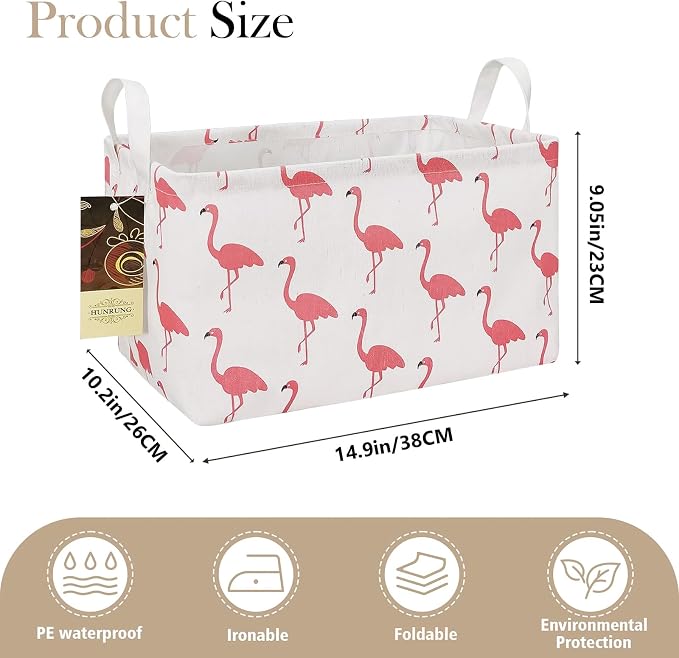 Rectangle Foldable Storage Basket Handles For Home, Flamingo | Waterproof reinforced handles, perfect for shelf use, organizes clothes, daily items and pet supplies - Image 7