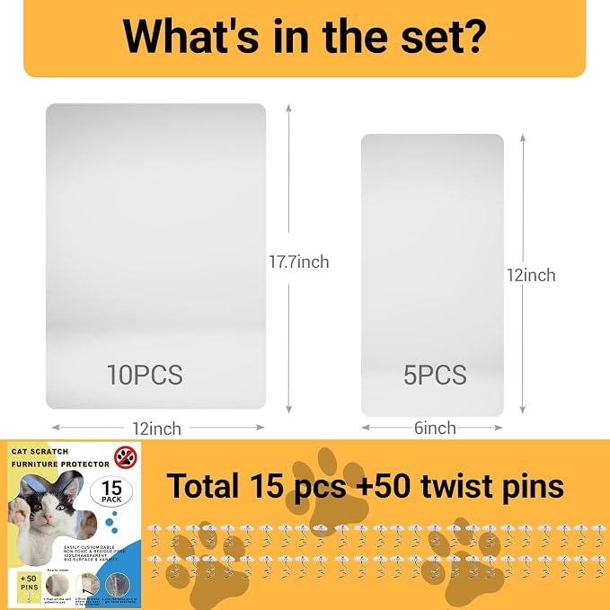 Cat Scratch Furniture Protector (15-Pack), Extra Coverage Clear Anti-Scratch Protector Sheets for Cats, Self-Adhesive Couch & Furniture Protector, No Residue, Cuttable Guards for Sofa, Door & Wall - Image 3