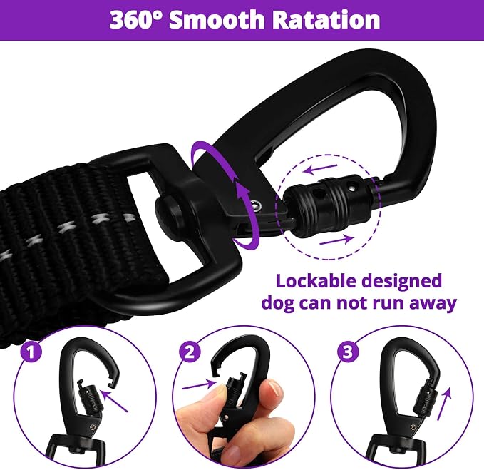 Rope Dog Leash 5 FT: Heavy Duty Leashes with Swivel Lockable Hook Reflective Threads Bungee and Padded Handle - Dog Lead for Large Small Medium Dogs Outside Walking Hiking Purple - Image 4