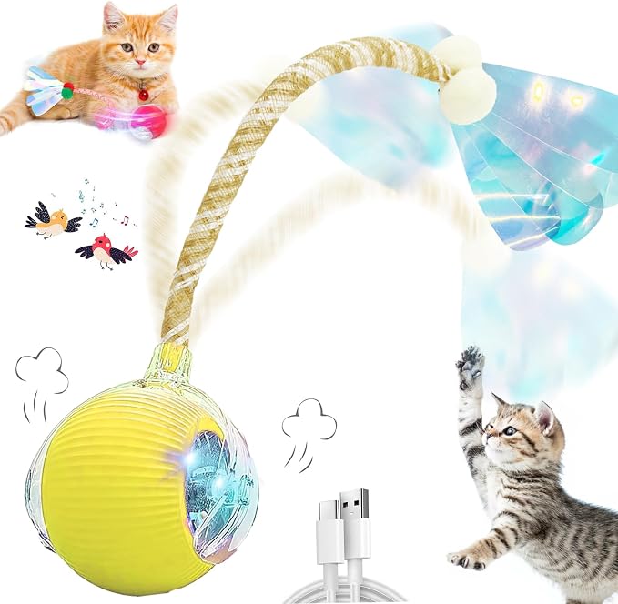Valentines Day Gifts Speedy 2.0 Tail Interactive Cat Toys for Indoor Cats, Automatic Cat Toy with Elastic Mesh Tail, Electric Rolling Ball on Carpet, Chirping and Motion Activate Cat by Unknown