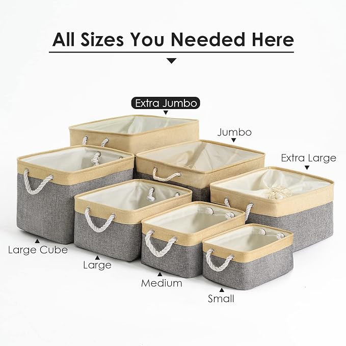 TheWarmHome Storage Bins Baskets for Organizing - Extra Jumbo 3 Pack 20.5Lx15.7Wx13.8H Sturdy Fabric Storage Basket for Shelves, Decorative Foldable Closet Nursery Toy (Gold&Grey) - Image 6