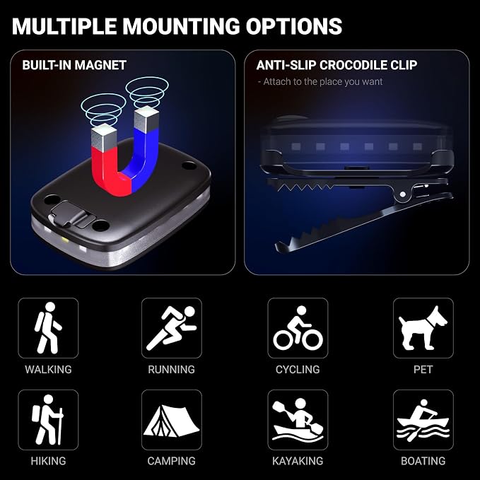 Safety Warning Light, 360 LED Hands-Free Wearable Emergency Work Light, Magnetic Mount, IP66 Waterproof Rechargeable USB-C, Helmet Bike Dog Collar Backpack Warning Light - Image 5