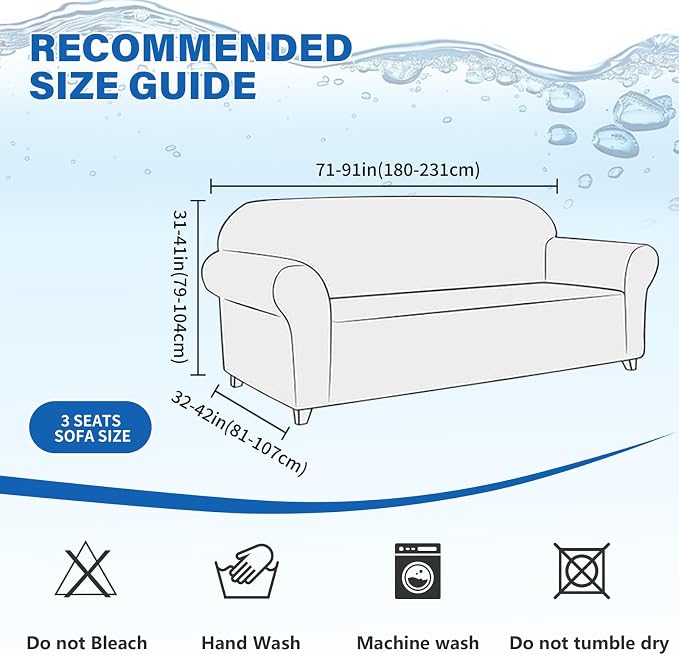 MAXIJIN Waterproof Couch Cover for 3 Cushion Couch, 1 Piece Stretch Sofa Covers Slipcovers with Non-Slip Elastic Bottom, Washable Furniture Protector for Dogs Pets (Large, Coffee) - Image 5