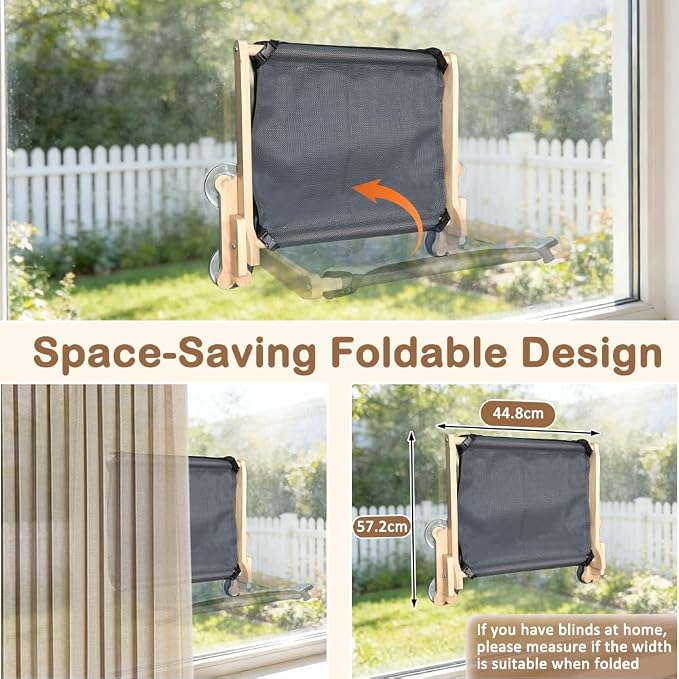 SZEE Cat Window Perch, Cooling Window Cat Bed with Cooling Mat, Foldable Pet Perch Hammock with Sturdy Wooden Frame & Large Suction Cup, with Soft Flannel Plush Backing for All-Season Use - Image 5